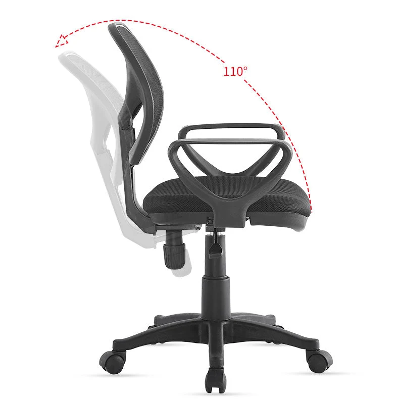 Chaise de bureau moderne à dossier moyen en nylon noir, chaise de bureau simple pour la maison Clearhalo