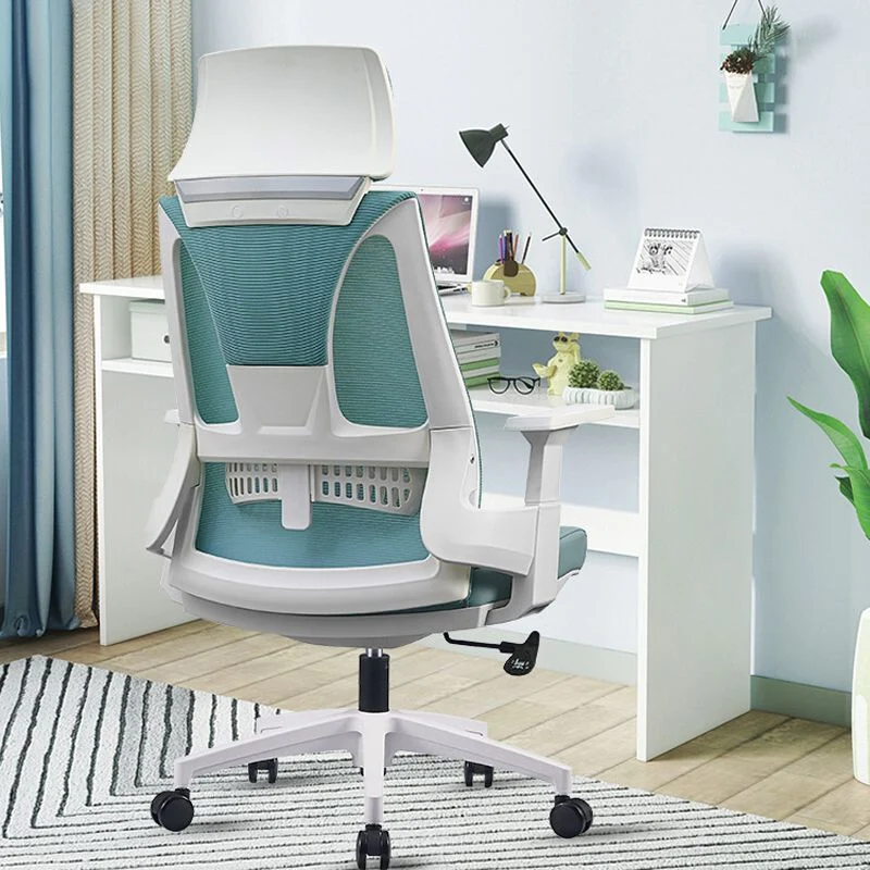 Chaise de bureau moderne en maille, chaise de conférence en noir/bleu, chaise à dossier haut avec roulettes Clearhalo