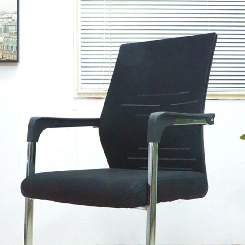 Chaise de bureau moderne en maille, chaise d'ordinateur noire à dossier moyen, sans roulettes Clearhalo
