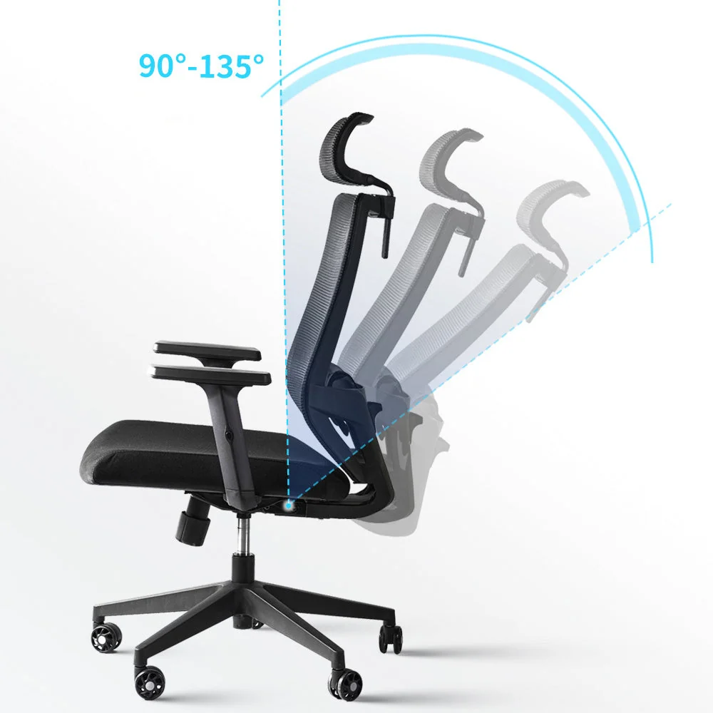 Chaise de bureau moderne en maille, chaise d'ordinateur noire à dossier haut avec roulettes Clearhalo