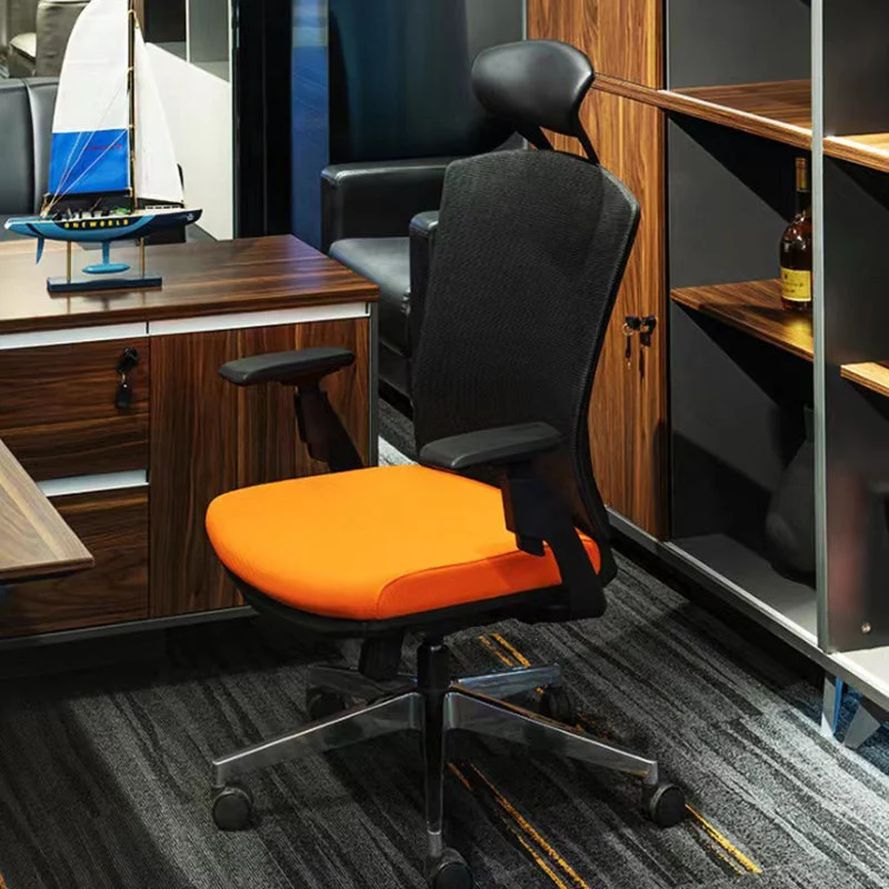 Chaise de bureau moderne en maille, chaise d'ordinateur en noir/orange, à dossier haut, avec roulettes Clearhalo