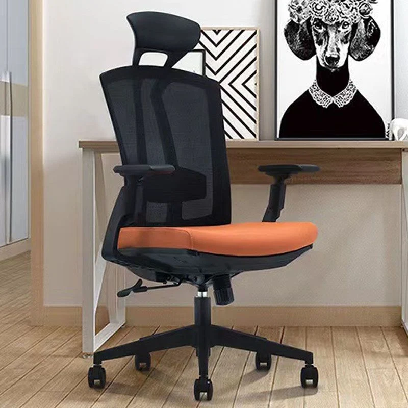 Chaise de bureau moderne en maille, chaise d'ordinateur en noir/orange, à dossier haut, avec roulettes Clearhalo
