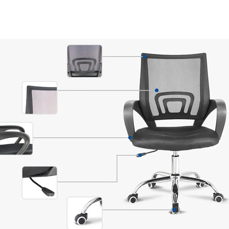 Chaise de bureau moderne en maille noire, chaise d'ordinateur à dossier moyen avec roulettes Clearhalo
