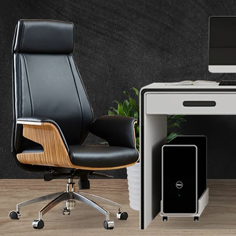 Chaise de bureau moderne sans accoudoirs en cuir, siège réglable en hauteur, avec roulettes Clearhalo
