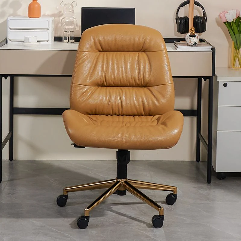 Chaise de bureau moderne sans accoudoirs, mécanisme d'inclinaison en cuir, sans détresse, avec roulettes Clearhalo