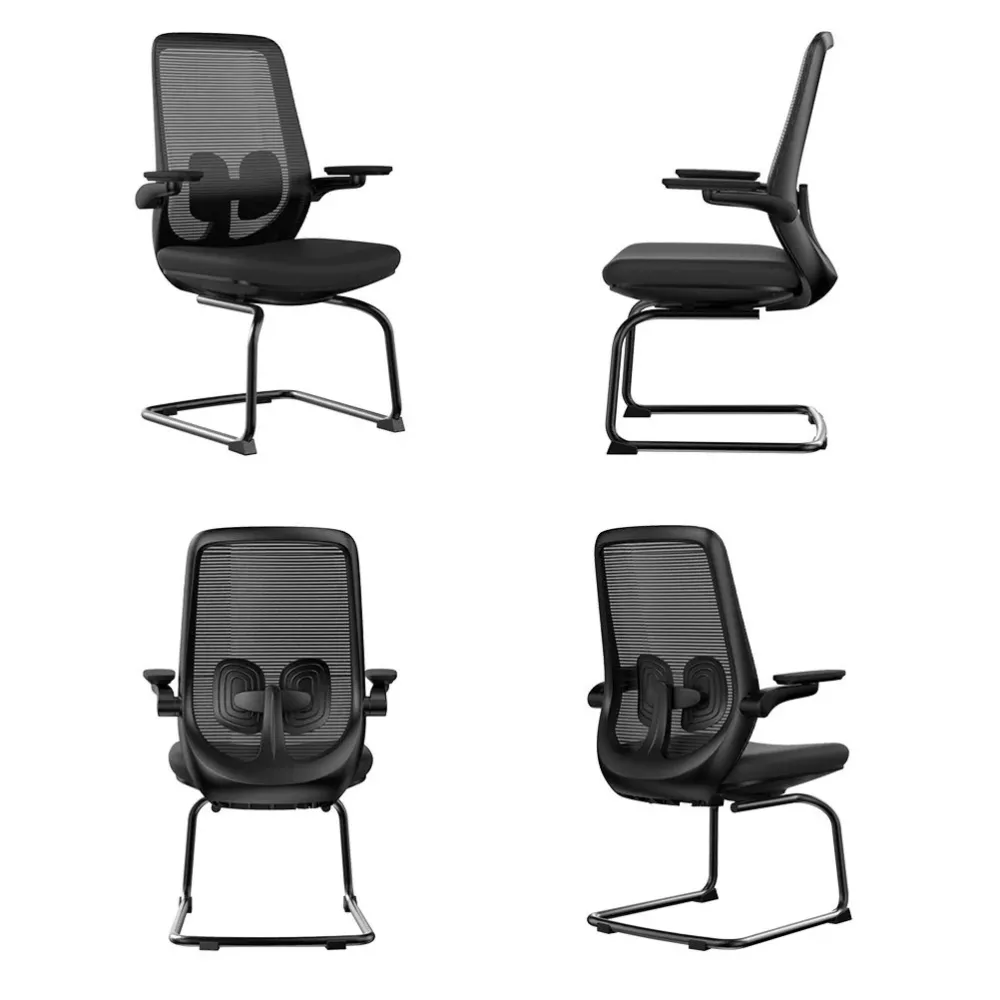 Chaise de bureau moderne sans roues, chaise à dossier haut noir en microfibre Clearhalo