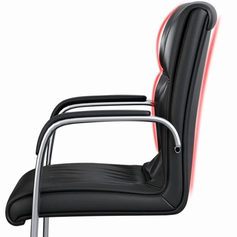 Chaise de bureau moderne sans roulettes, en simili cuir noir, à dossier moyen Clearhalo