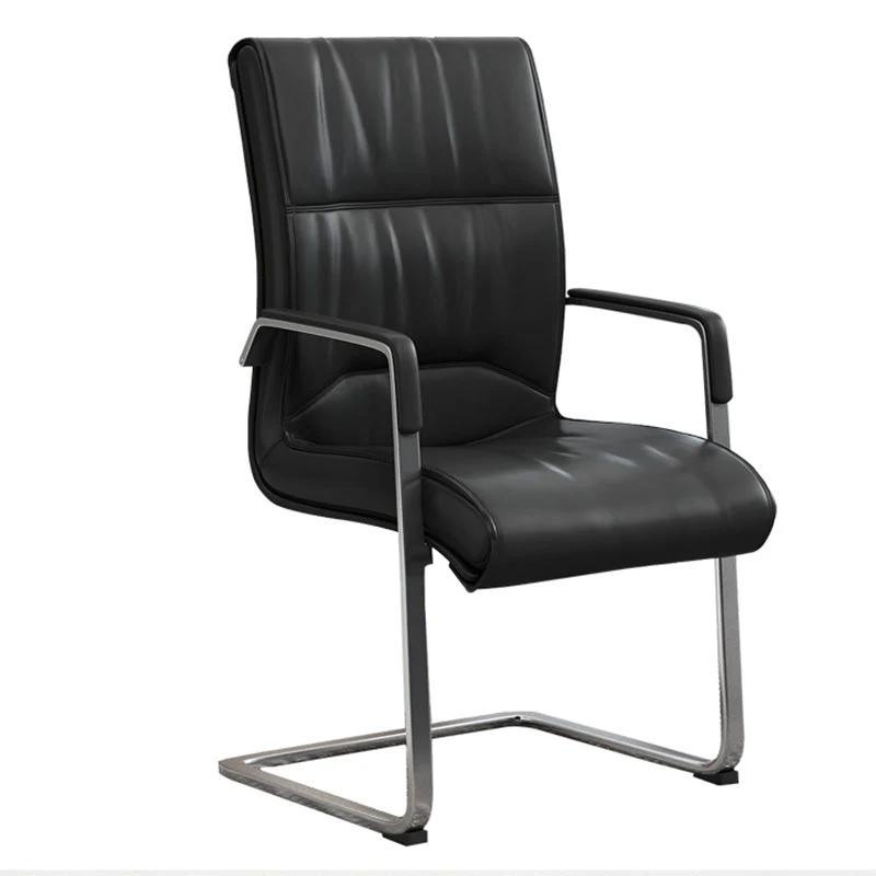 Chaise de bureau moderne sans roulettes, en simili cuir noir, à dossier moyen Clearhalo