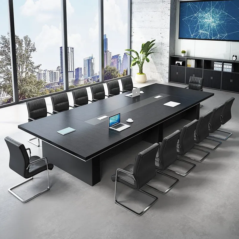 Chaise de bureau moderne sans roulettes, en simili cuir noir, à dossier moyen Clearhalo