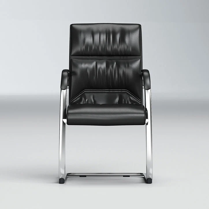 Chaise de bureau moderne sans roulettes, en simili cuir noir, à dossier moyen Clearhalo