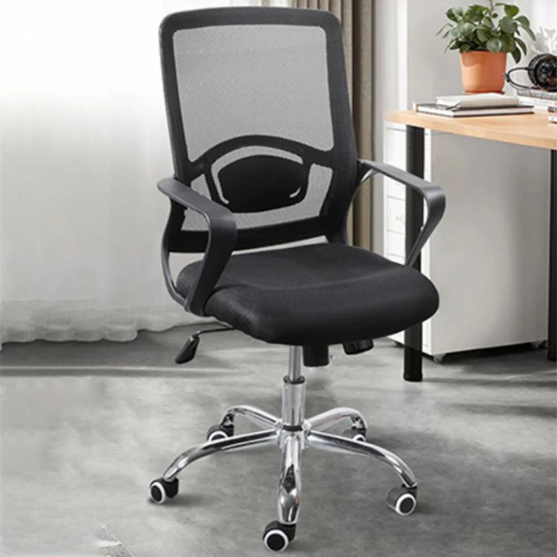 Chaise de bureau noire coulissante moderne, hauteur de siège réglable, bras fixes avec roues Clearhalo