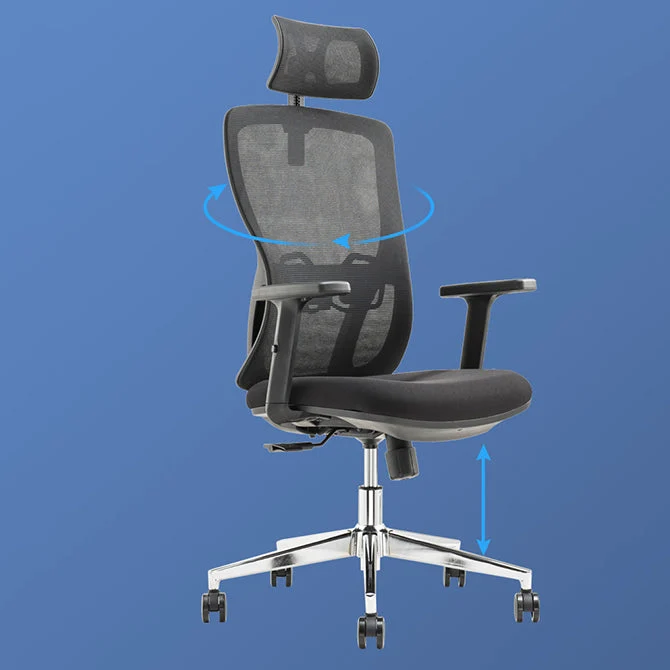 Chaise de bureau noire moderne, bras fixes, hauteur de siège réglable, avec roulettes Clearhalo