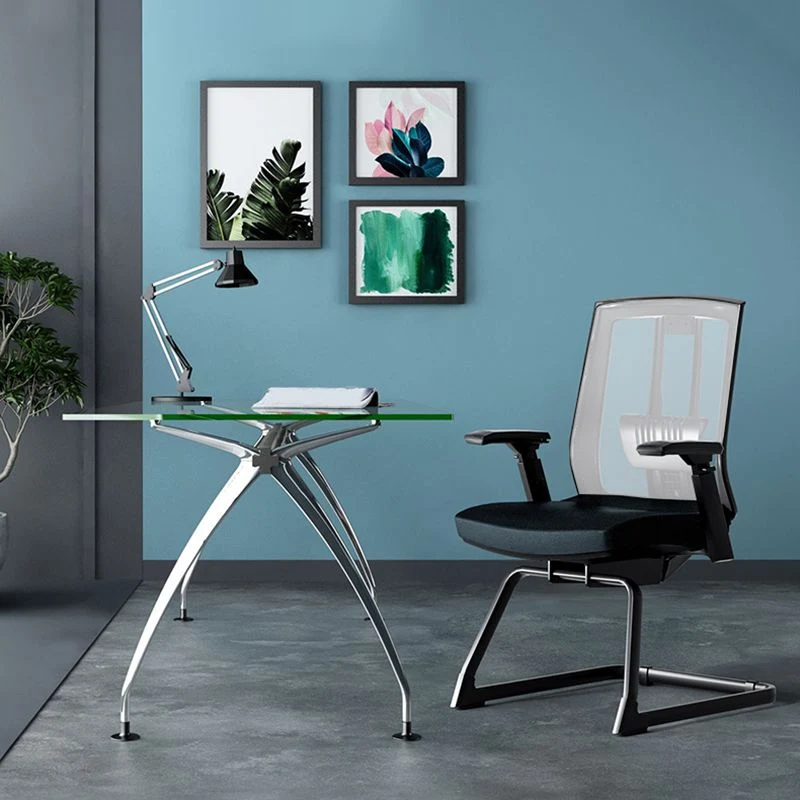 Chaise de bureau noire moderne sans détresse, sans roues, chaise de bureau à grille d'air respirante Clearhalo