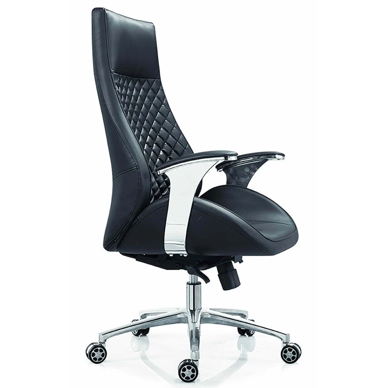 Chaise de bureau pivotante à bras fixes, chaise de direction en simili cuir et cadre chromé Clearhalo