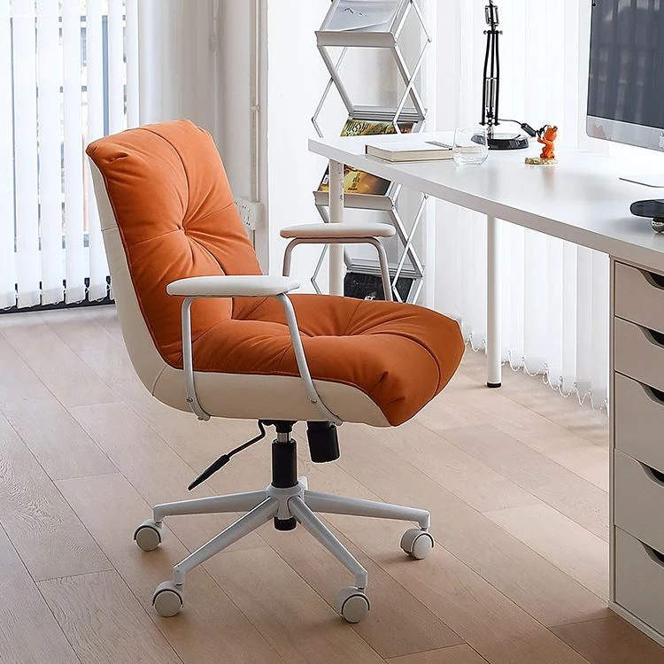 Chaise de bureau pivotante à bras rembourrés, chaise de bureau capitonnée à dossier moyen moderne Clearhalo