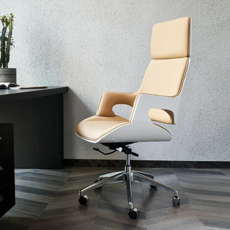 Chaise de bureau pivotante contemporaine en simili cuir marron Clearhalo
