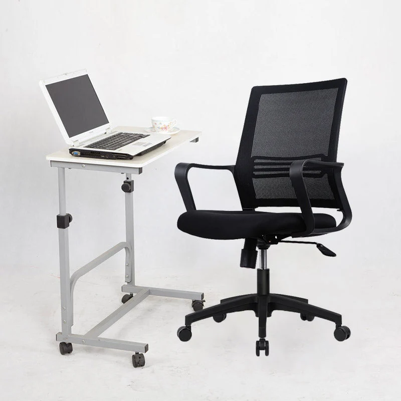 Chaise de bureau pivotante contemporaine en tissu avec accoudoirs à dossier haut en noir Clearhalo