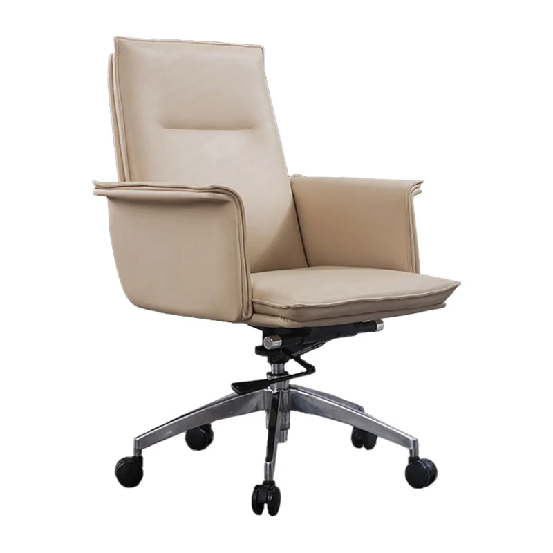 Chaise de bureau pivotante en cuir à dossier haut avec accoudoirs chromés, chaise de travail rembourrée Clearhalo