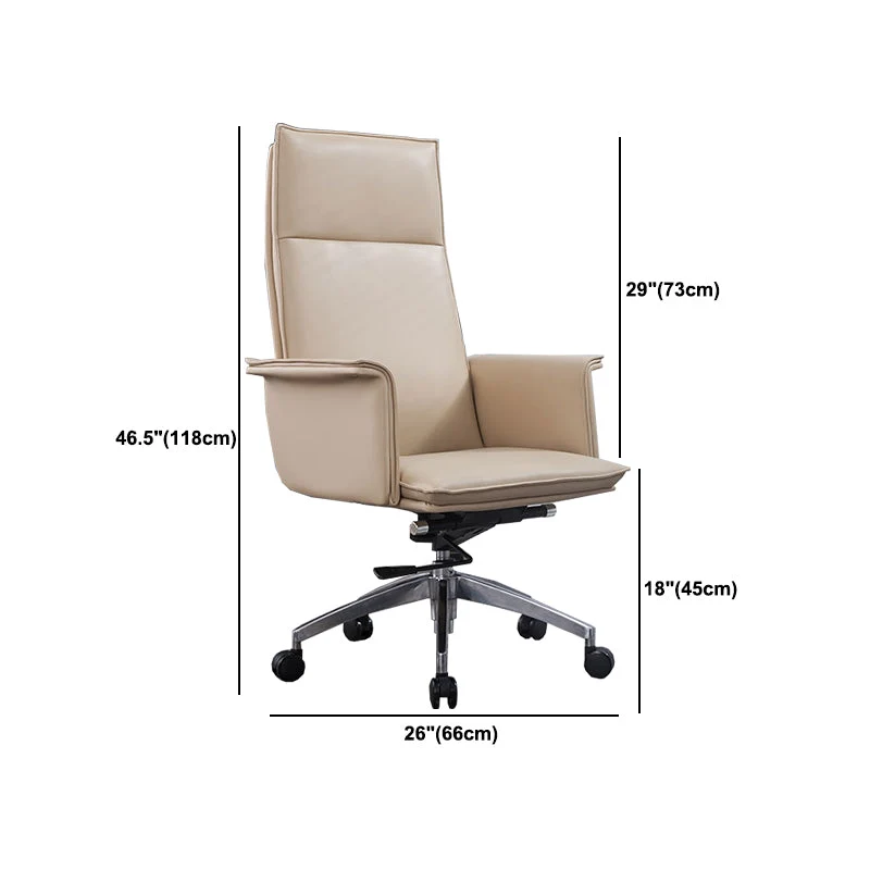 Chaise de bureau pivotante en cuir à dossier haut avec accoudoirs chromés, chaise de travail rembourrée Clearhalo