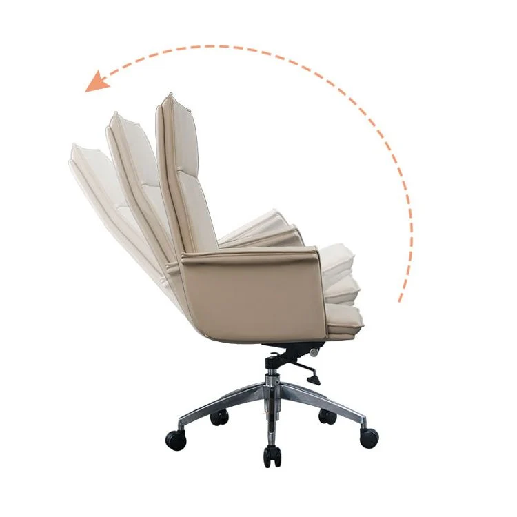 Chaise de bureau pivotante en cuir à dossier haut avec accoudoirs chromés, chaise de travail rembourrée Clearhalo