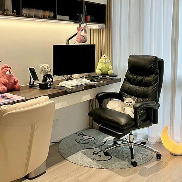 Chaise de bureau pivotante en simili cuir, cadre chromé avec repose-pieds, chaise de direction Clearhalo