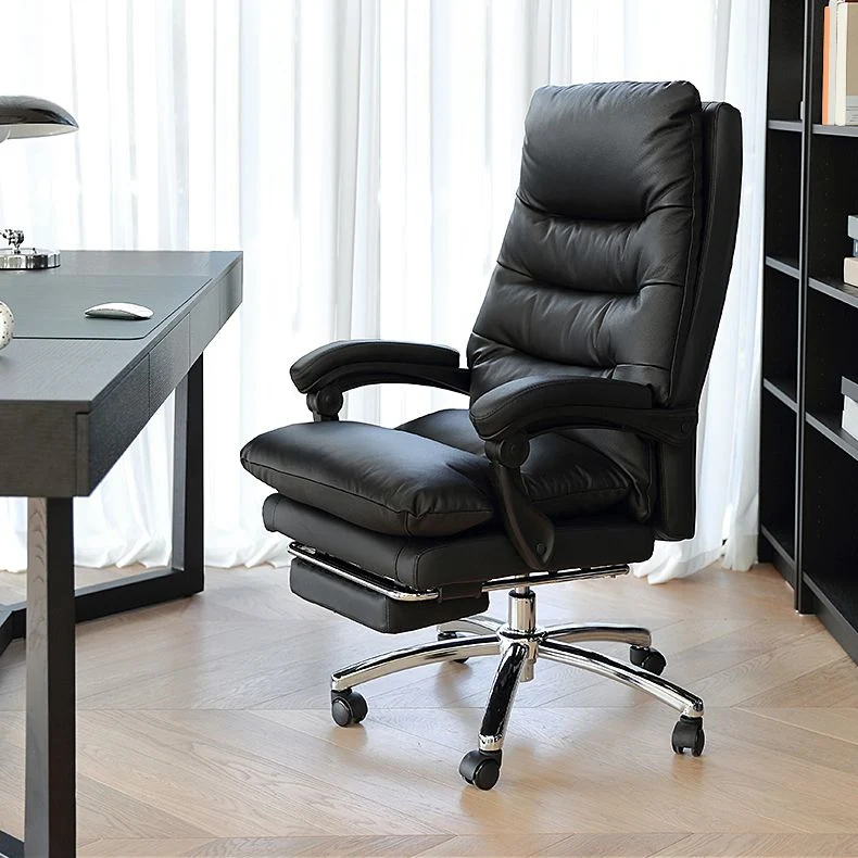 Chaise de bureau pivotante en simili cuir, cadre chromé avec repose-pieds, chaise de direction Clearhalo