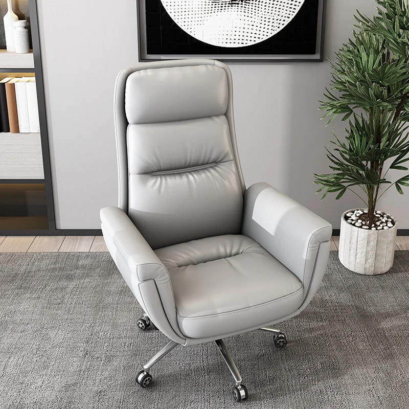 Chaise de bureau rembourrée en cuir, chaise de travail à bras fixe avec base en métal Clearhalo