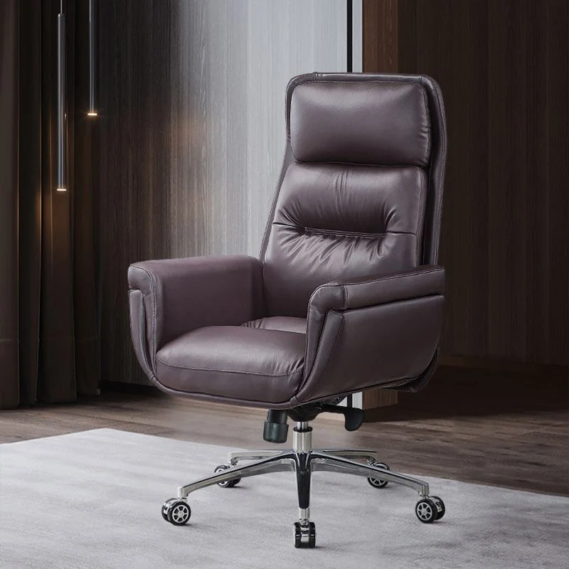 Chaise de bureau rembourrée en cuir, chaise de travail à bras fixe avec base en métal Clearhalo
