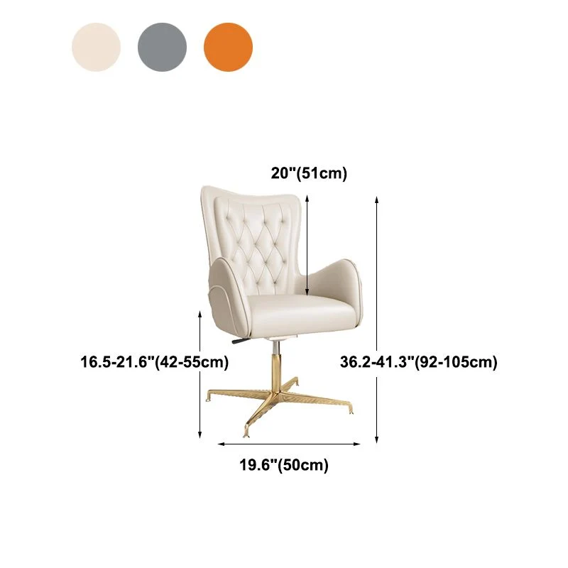 Chaise de bureau rembourrée moderne, chaise de travail à dossier moyen avec base en métal doré Clearhalo