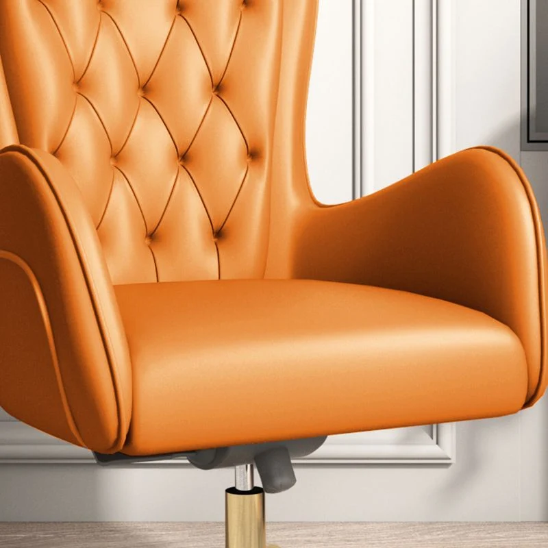 Chaise de bureau rembourrée moderne, chaise de travail à dossier moyen avec base en métal doré Clearhalo