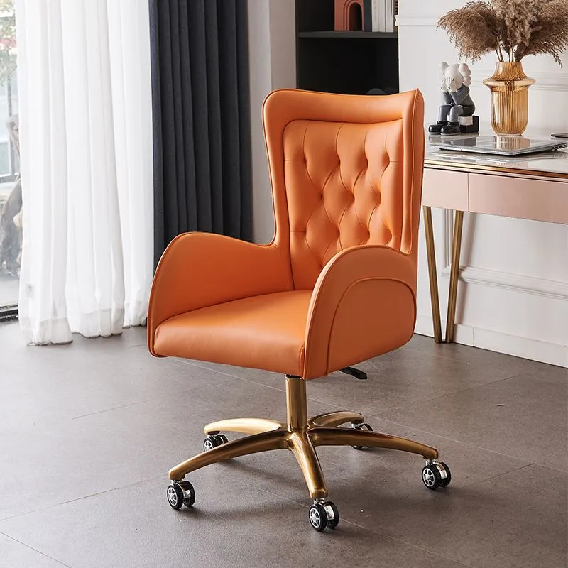 Chaise de bureau rembourrée moderne, chaise de travail à dossier moyen avec base en métal doré Clearhalo