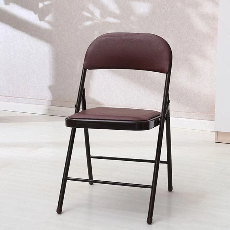 Chaise de bureau rembourrée sans bras moderne, chaise de bureau en métal en cuir Clearhalo