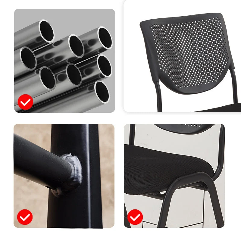 Chaise de bureau sans bras en vinyle à dossier moyen, chaise de conférence à dossier noir moderne Clearhalo