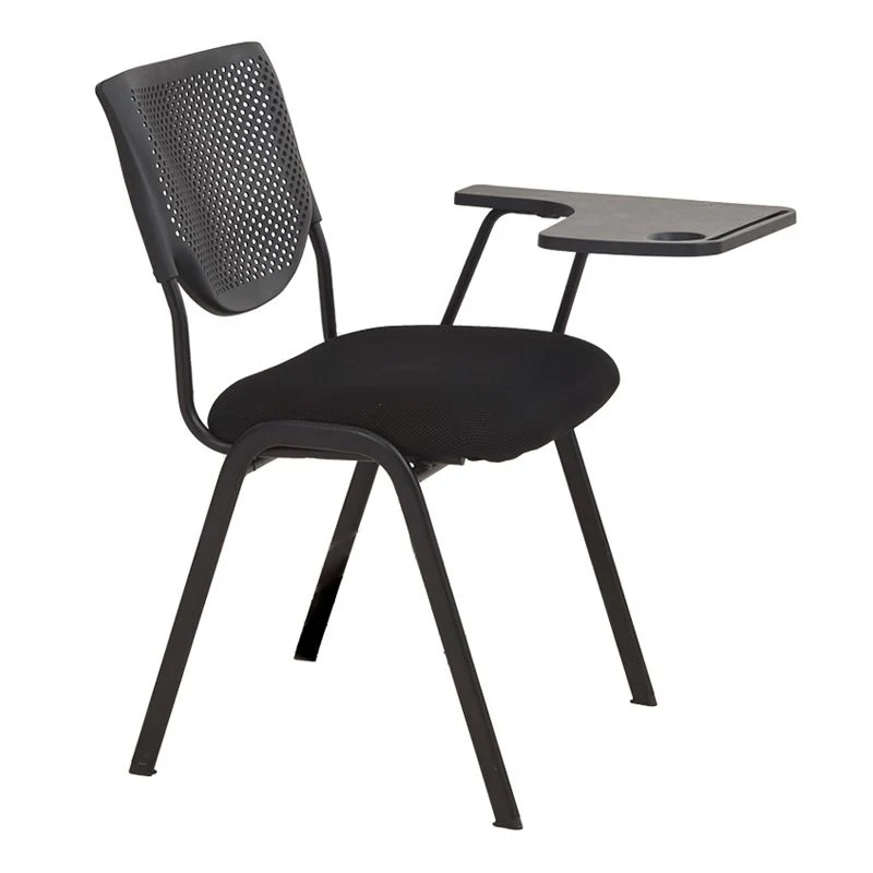 Chaise de bureau sans bras en vinyle à dossier moyen, chaise de conférence à dossier noir moderne Clearhalo