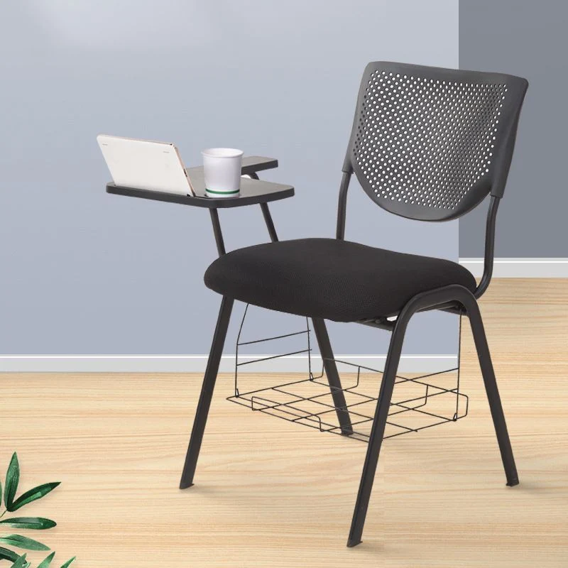 Chaise de bureau sans bras en vinyle à dossier moyen, chaise de conférence à dossier noir moderne Clearhalo
