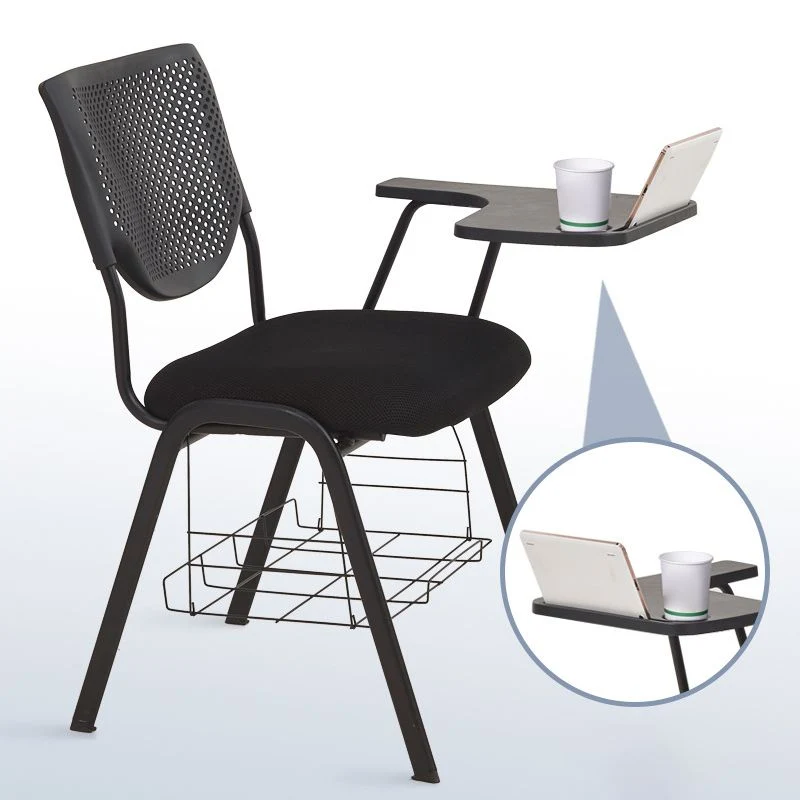 Chaise de bureau sans bras en vinyle à dossier moyen, chaise de conférence à dossier noir moderne Clearhalo