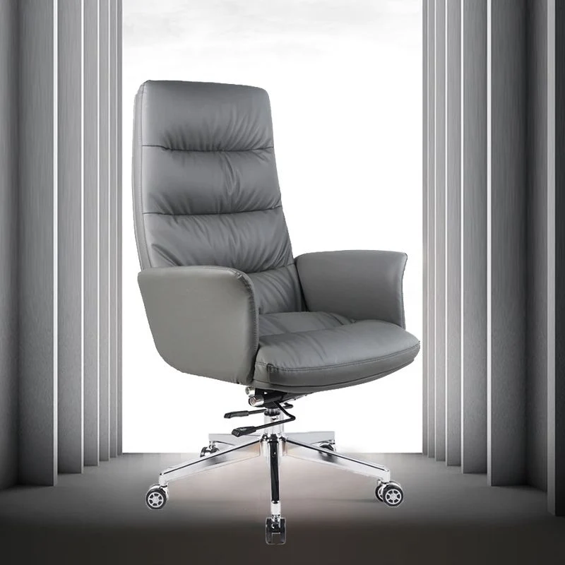 Chaise de bureau en similicuir à dossier haut, gris, avec roulettes Clearhalo