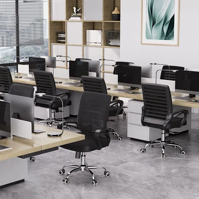 Chaise de bureau de style moderne, bras fixes, chaise de travail ergonomique à dossier moyen avec roulettes Clearhalo