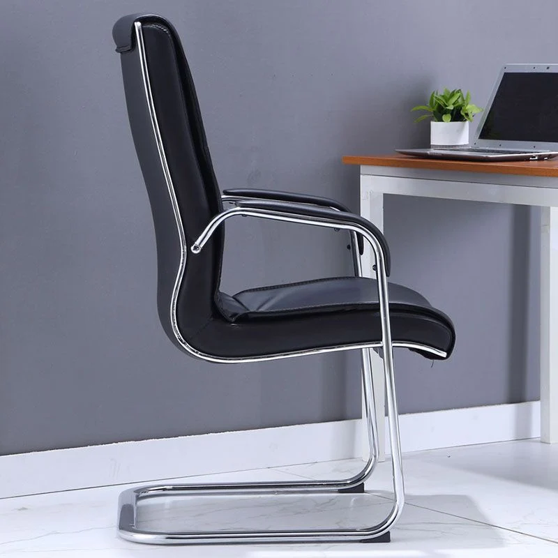Chaise de conférence à bras fixes moderne, aucune chaise de bureau de gestion en cuir à roues Clearhalo