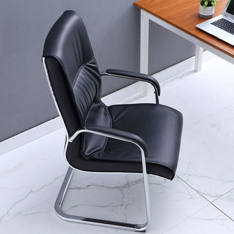 Chaise de conférence à bras fixes moderne, aucune chaise de bureau de gestion en cuir à roues Clearhalo