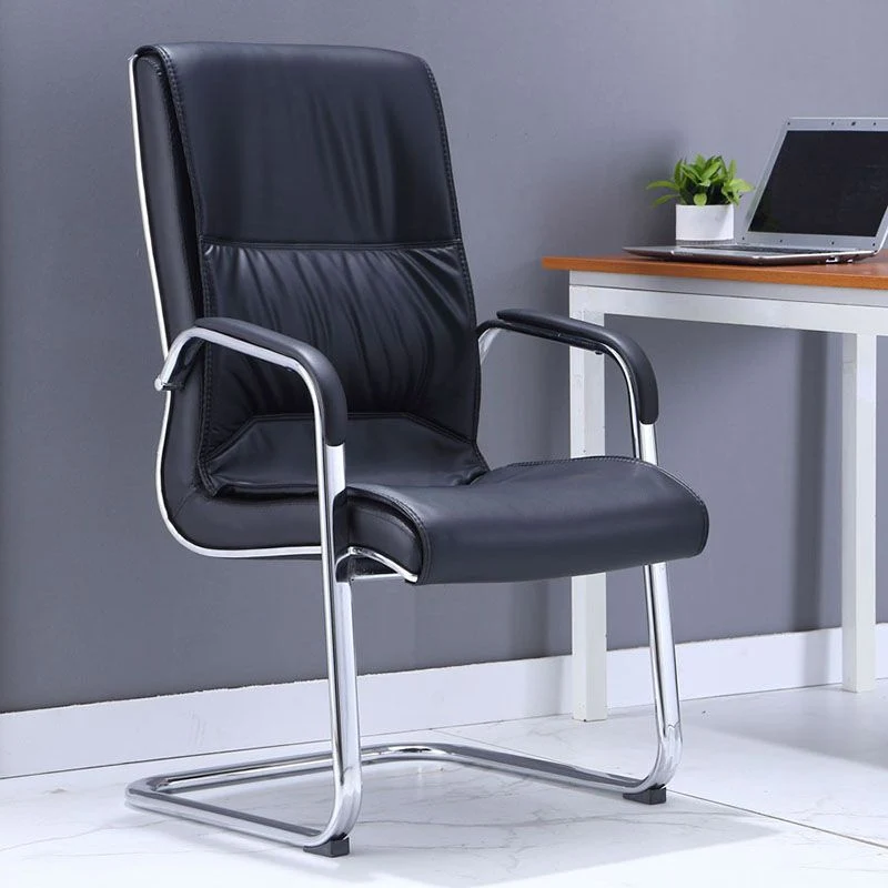 Chaise de conférence à bras fixes moderne, aucune chaise de bureau de gestion en cuir à roues Clearhalo