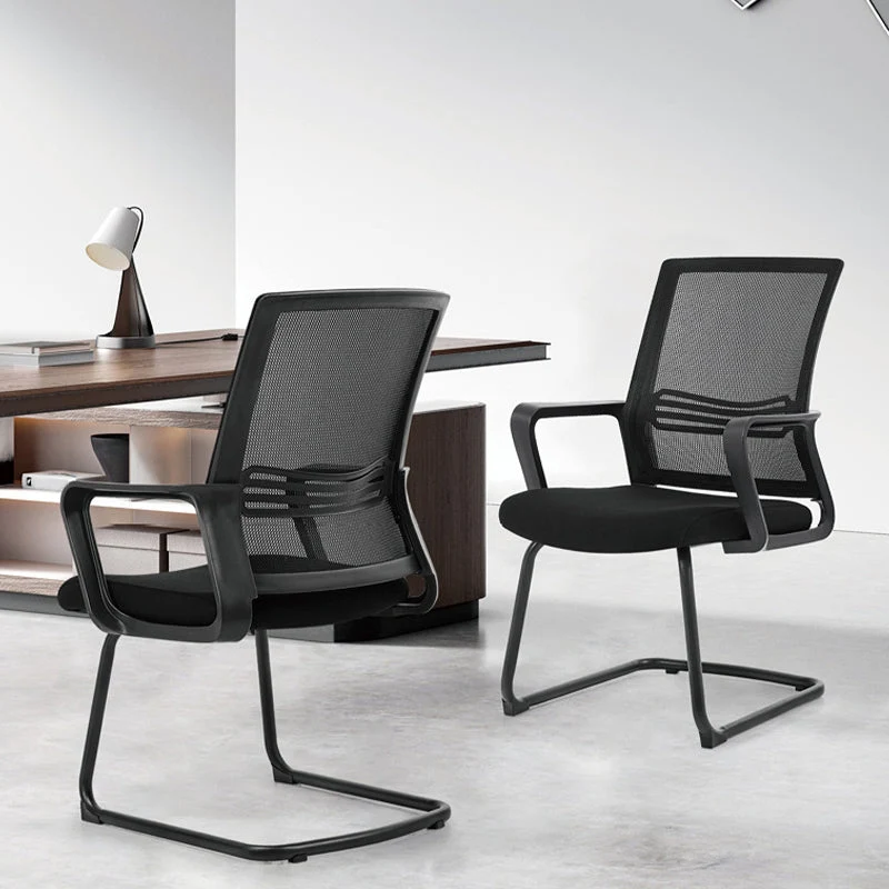 Chaise de conférence contemporaine à dossier en maille, chaise de travail à bras fixes pour le bureau Clearhalo