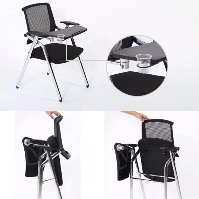 Chaise de conférence contemporaine, siège et dossier en maille noire, chaise de travail Clearhalo
