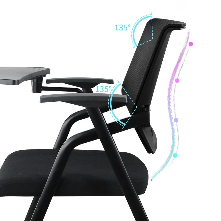 Chaise de conférence à dossier moyen en maille, sans roues, chaise de bureau à bras fixes Clearhalo