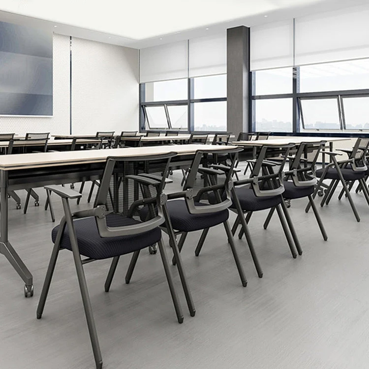 Chaise de conférence à dossier moyen en maille, sans roues, chaise de bureau à bras fixes Clearhalo
