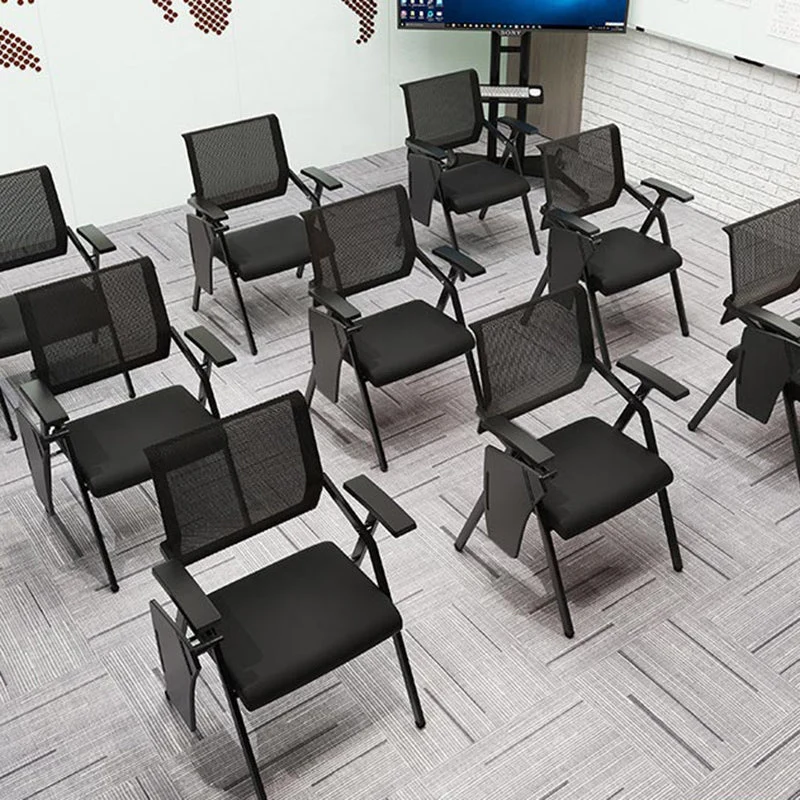Chaise de conférence en maille à dossier moyen, chaise ergonomique à bras fixes pour le bureau Clearhalo