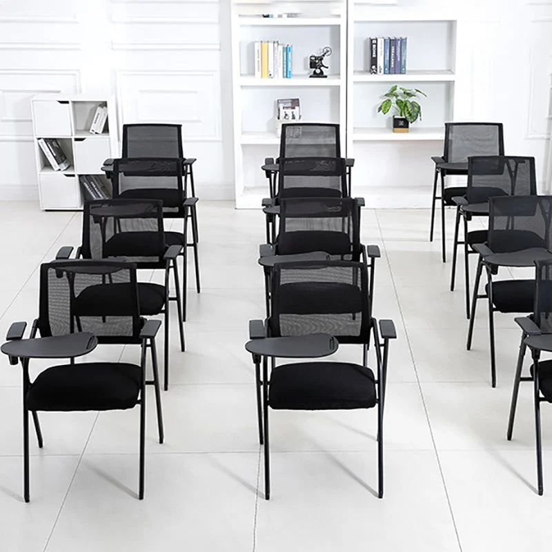 Chaise de conférence moderne avec chaise de bureau ergonomique à dossier moyen et cadre en métal noir Clearhalo