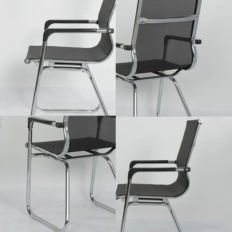 Chaise de conférence moderne en métal argenté, chaise à dossier moyen/haut en maille et cuir Clearhalo