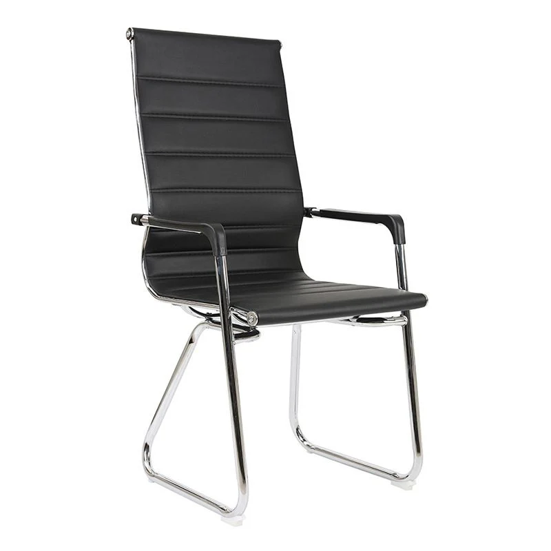 Chaise de conférence moderne en métal argenté, chaise à dossier moyen/haut en maille et cuir Clearhalo