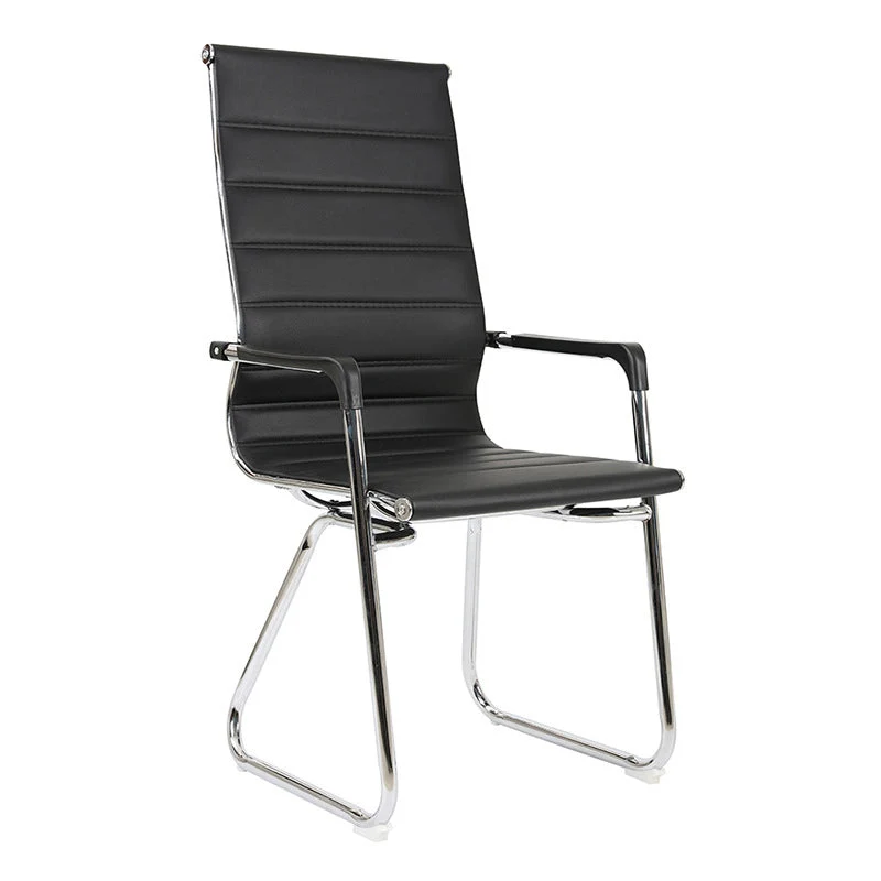 Chaise de conférence moderne en métal argenté, chaise à dossier moyen/haut en maille et cuir Clearhalo